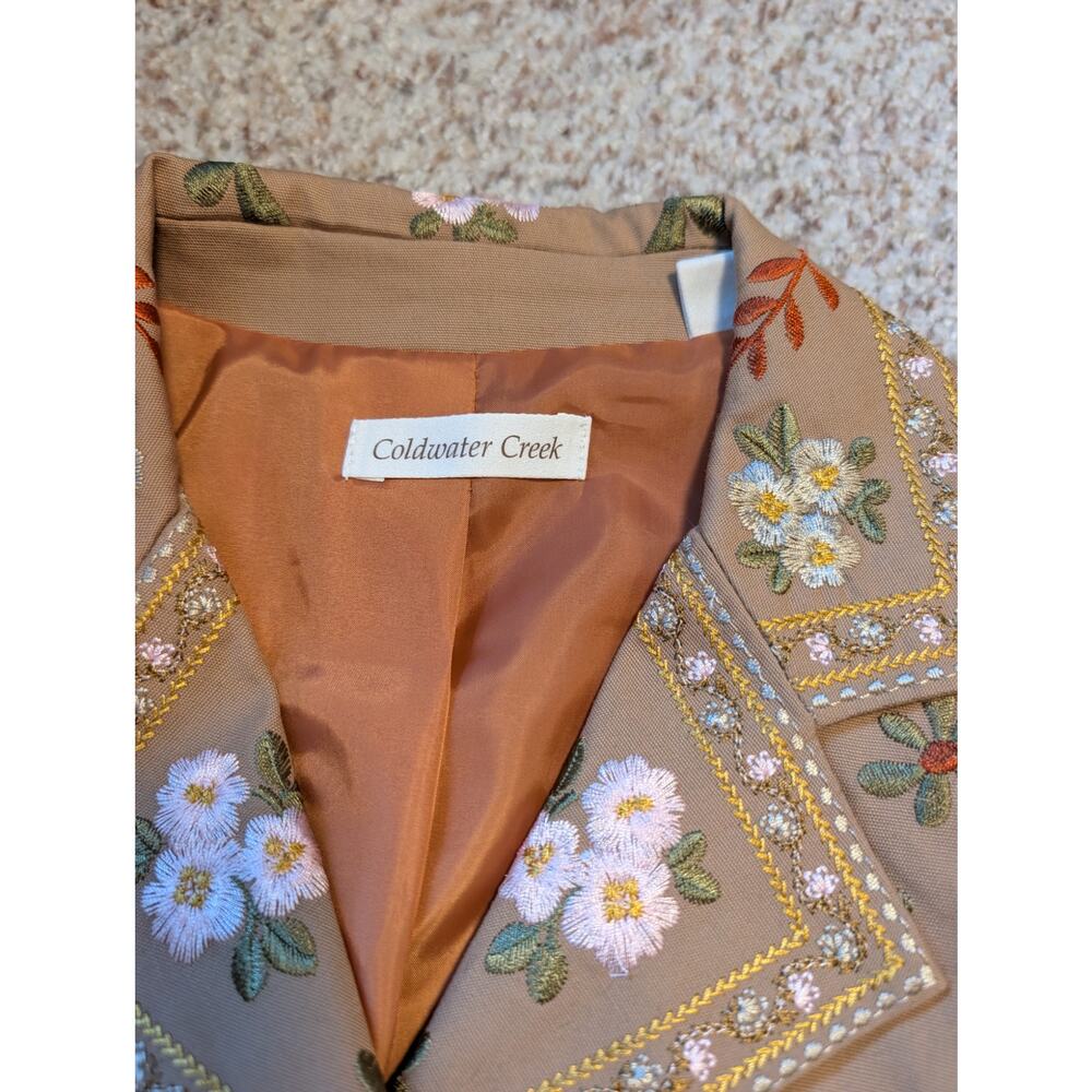 Coldwater Creek Jacket Womens 12 Tan Paisley Floral Embroidered Riding Coat NWT - Picture 3 of 16